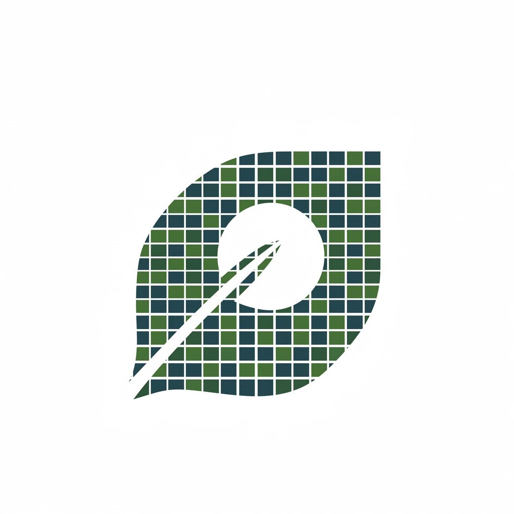 GreenGrid Energy logo concept: a leaf formed from green and dark teal grid tiles